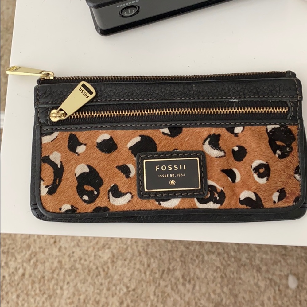 Black Leather/Leopard Print Fossil Wallet - image 1